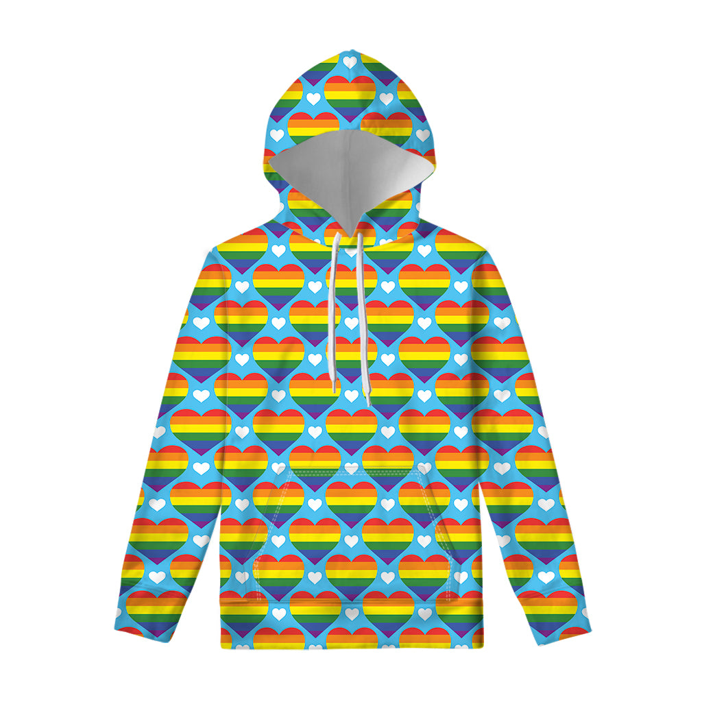 LGBT Pride Rainbow Heart Pattern Print Pullover Hoodie