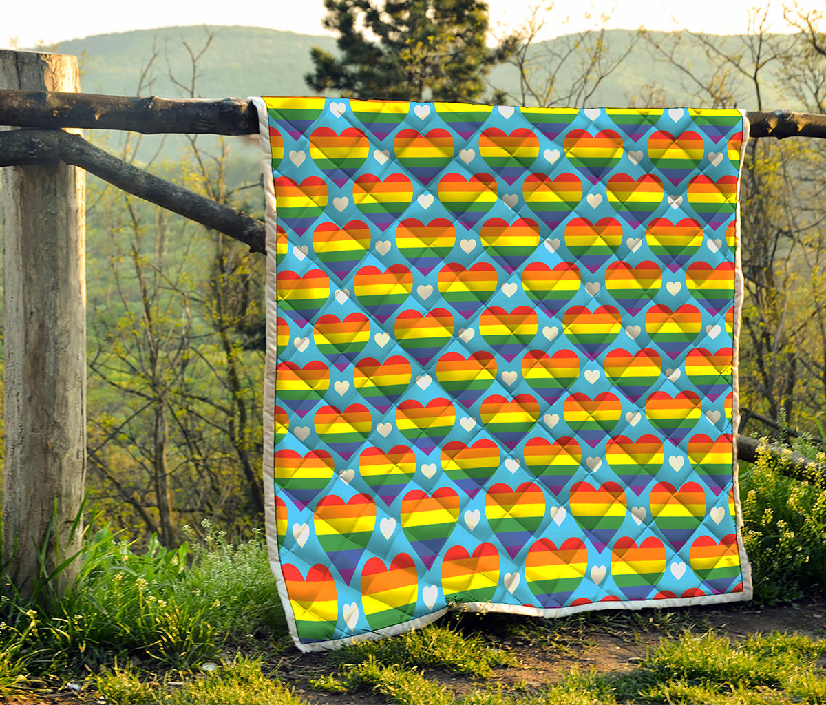 LGBT Pride Rainbow Heart Pattern Print Quilt