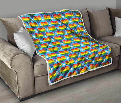 LGBT Pride Rainbow Heart Pattern Print Quilt