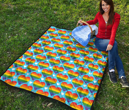 LGBT Pride Rainbow Heart Pattern Print Quilt