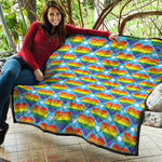 LGBT Pride Rainbow Heart Pattern Print Quilt