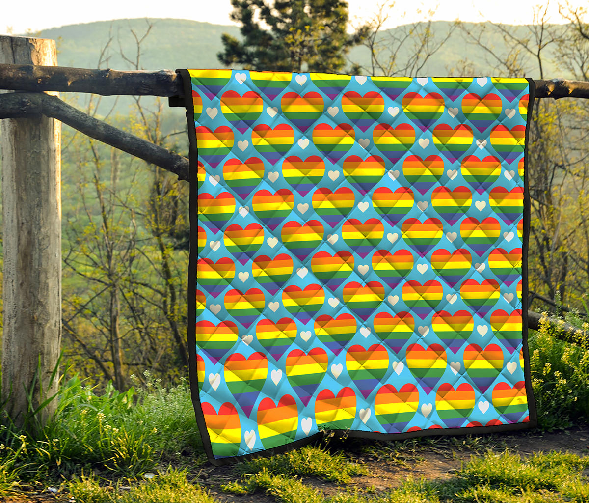 LGBT Pride Rainbow Heart Pattern Print Quilt