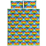 LGBT Pride Rainbow Heart Pattern Print Quilt Bed Set