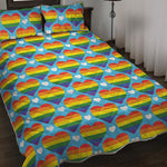 LGBT Pride Rainbow Heart Pattern Print Quilt Bed Set