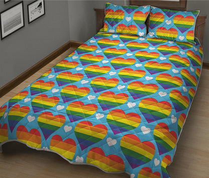 LGBT Pride Rainbow Heart Pattern Print Quilt Bed Set