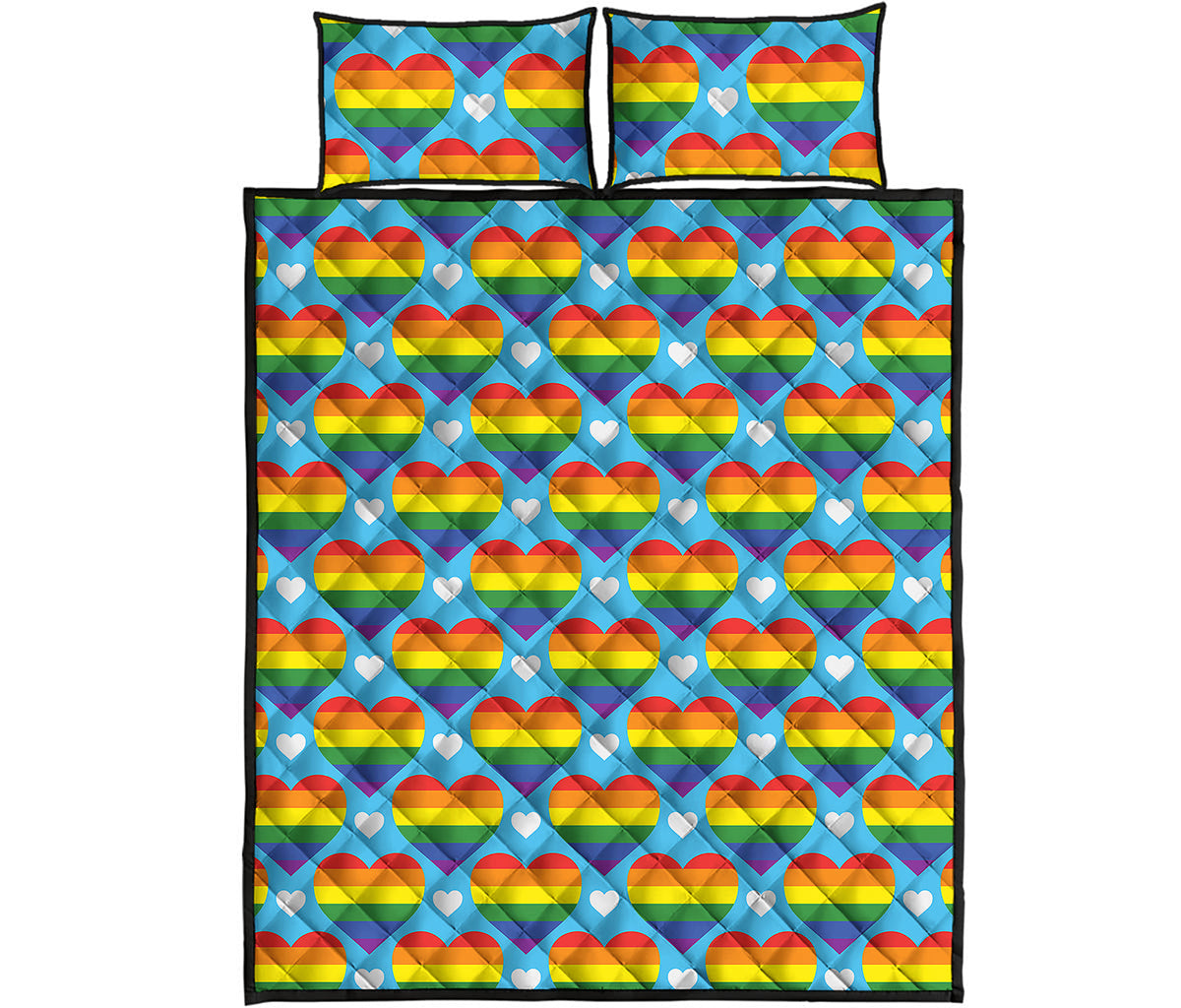 LGBT Pride Rainbow Heart Pattern Print Quilt Bed Set