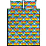 LGBT Pride Rainbow Heart Pattern Print Quilt Bed Set