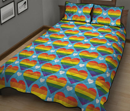 LGBT Pride Rainbow Heart Pattern Print Quilt Bed Set