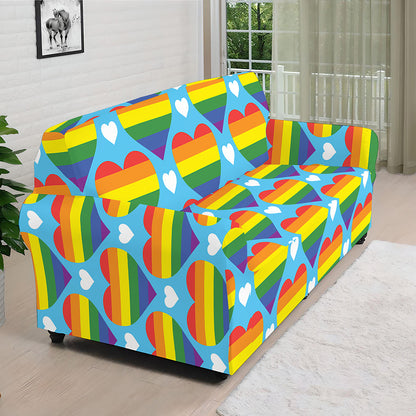 LGBT Pride Rainbow Heart Pattern Print Sofa Cover