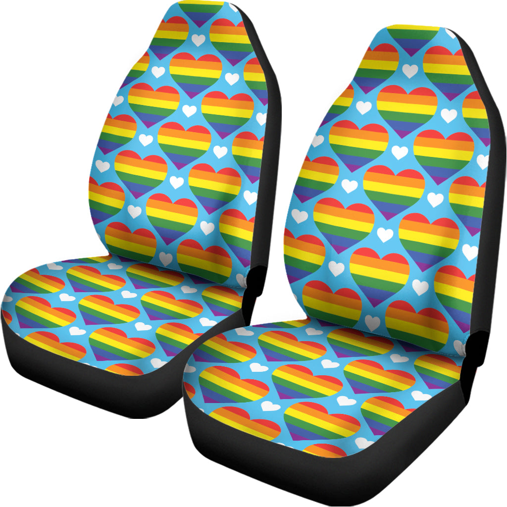 LGBT Pride Rainbow Heart Pattern Print Universal Fit Car Seat Covers