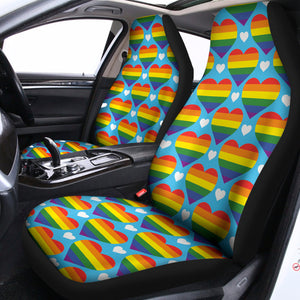 LGBT Pride Rainbow Heart Pattern Print Universal Fit Car Seat Covers