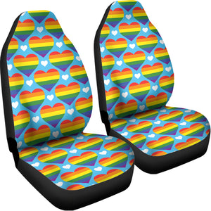 LGBT Pride Rainbow Heart Pattern Print Universal Fit Car Seat Covers