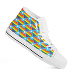 LGBT Pride Rainbow Heart Pattern Print White High Top Shoes