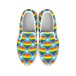 LGBT Pride Rainbow Heart Pattern Print White Slip On Shoes