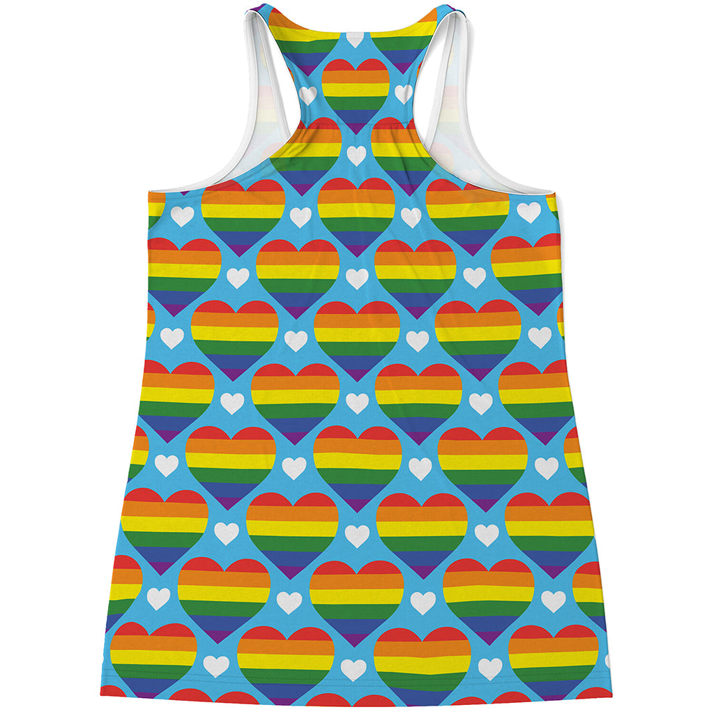LGBT Pride Rainbow Heart Pattern Print Women's Racerback Tank Top