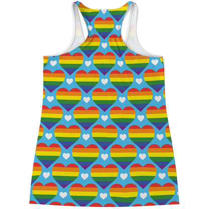 LGBT Pride Rainbow Heart Pattern Print Women's Racerback Tank Top