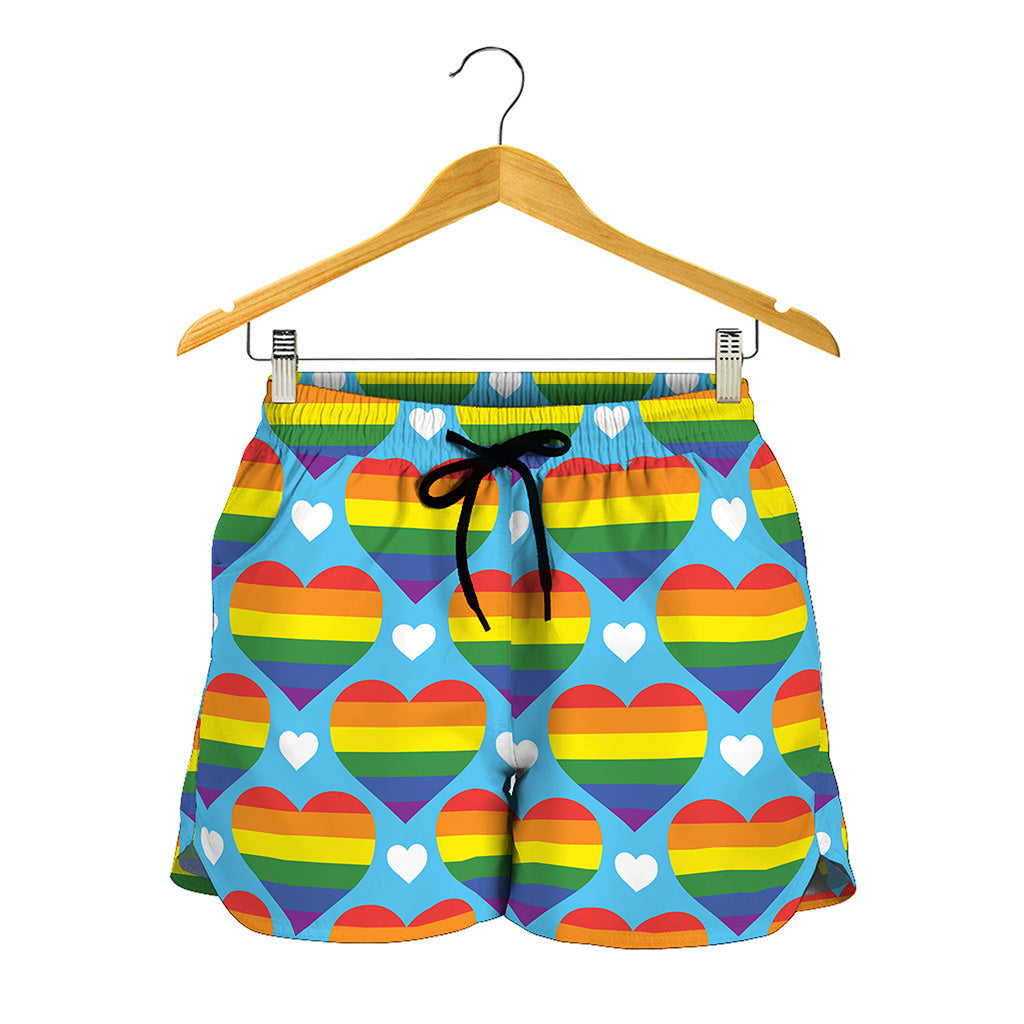 LGBT Pride Rainbow Heart Pattern Print Women's Shorts