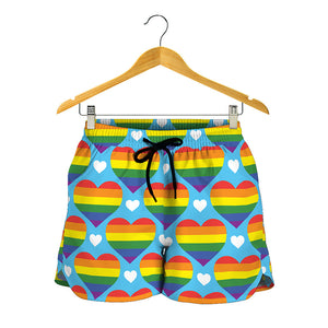 LGBT Pride Rainbow Heart Pattern Print Women's Shorts