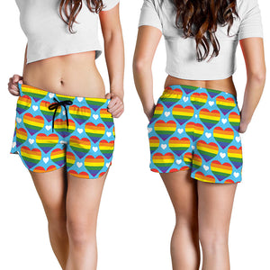 LGBT Pride Rainbow Heart Pattern Print Women's Shorts