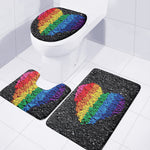 LGBT Pride Rainbow Heart Stones Print 3 Piece Bath Mat Set
