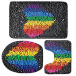 LGBT Pride Rainbow Heart Stones Print 3 Piece Bath Mat Set