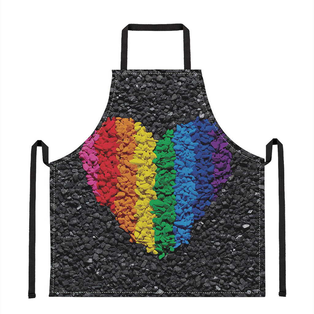 LGBT Pride Rainbow Heart Stones Print Apron