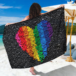 LGBT Pride Rainbow Heart Stones Print Beach Sarong Wrap