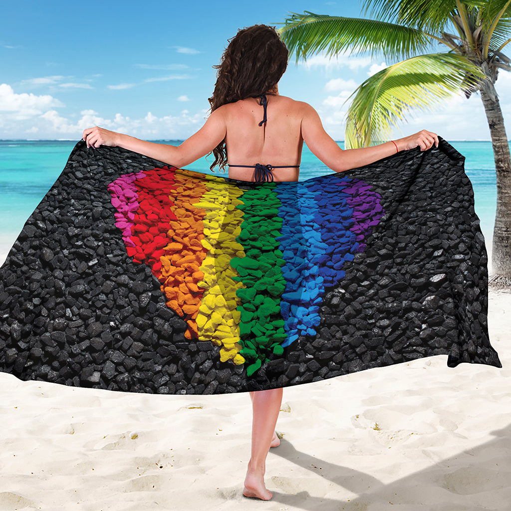LGBT Pride Rainbow Heart Stones Print Beach Sarong Wrap