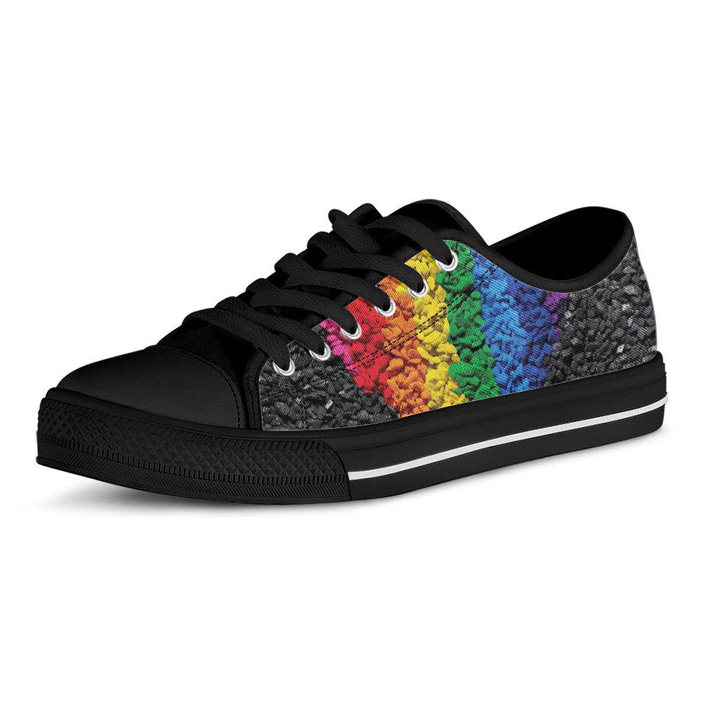 LGBT Pride Rainbow Heart Stones Print Black Low Top Shoes 