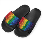 LGBT Pride Rainbow Heart Stones Print Black Slide Sandals