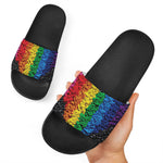 LGBT Pride Rainbow Heart Stones Print Black Slide Sandals