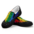 LGBT Pride Rainbow Heart Stones Print Black Slip On Sneakers