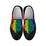 LGBT Pride Rainbow Heart Stones Print Black Slip On Shoes