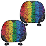 LGBT Pride Rainbow Heart Stones Print Car Headrest Covers