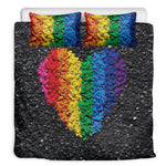 LGBT Pride Rainbow Heart Stones Print Duvet Cover Bedding Set