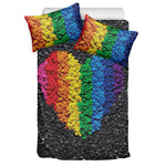 LGBT Pride Rainbow Heart Stones Print Duvet Cover Bedding Set
