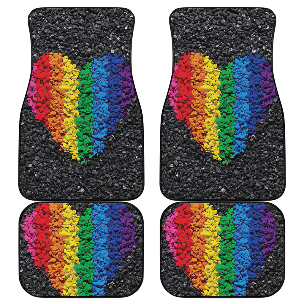 LGBT Pride Rainbow Heart Stones Print Front and Back Car Floor Mats