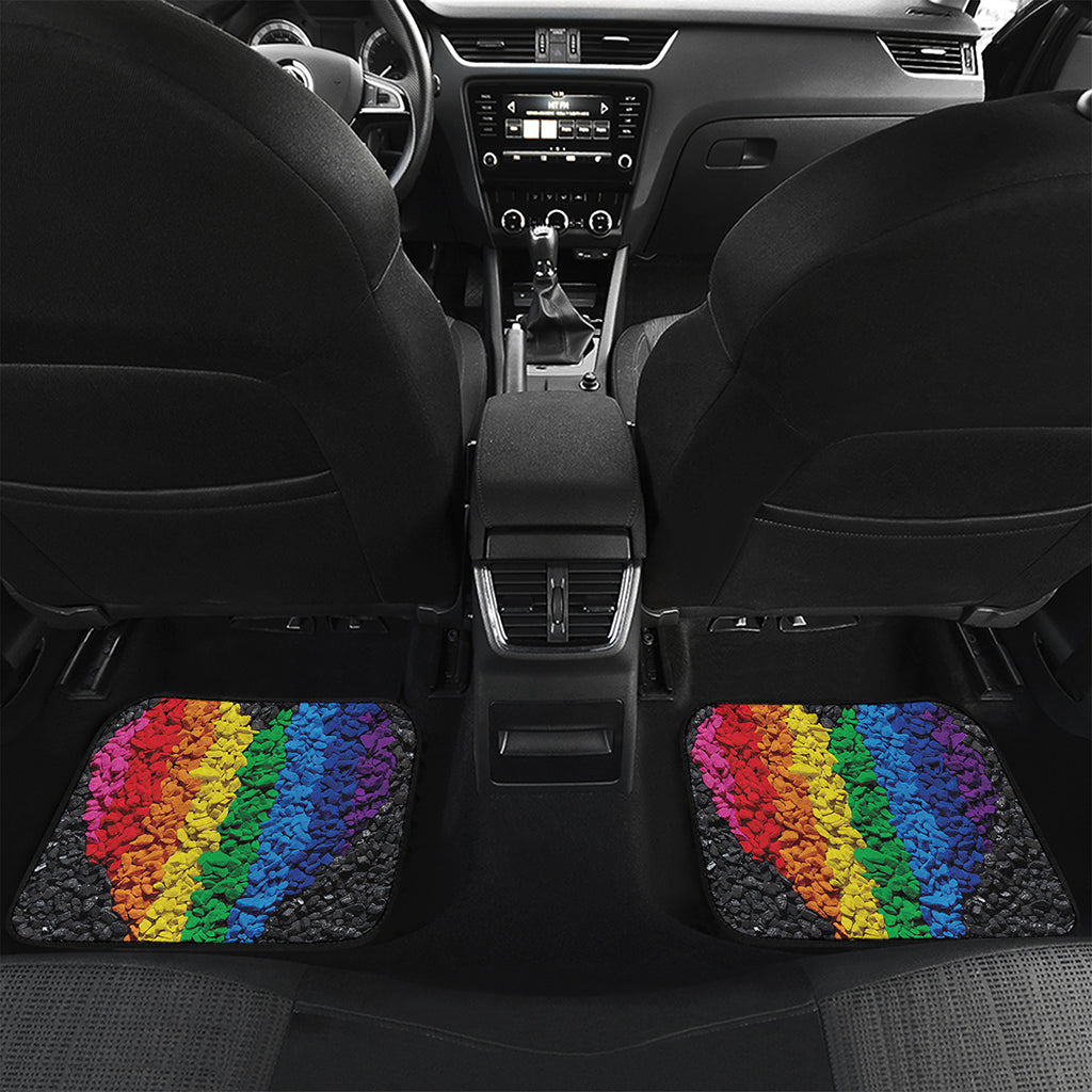 LGBT Pride Rainbow Heart Stones Print Front and Back Car Floor Mats