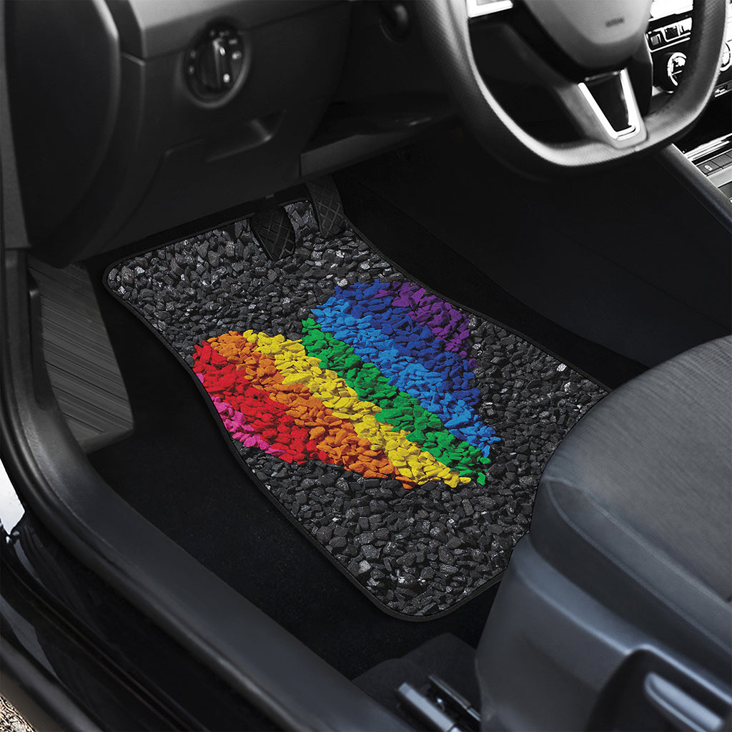 LGBT Pride Rainbow Heart Stones Print Front and Back Car Floor Mats