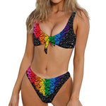 LGBT Pride Rainbow Heart Stones Print Front Bow Tie Bikini