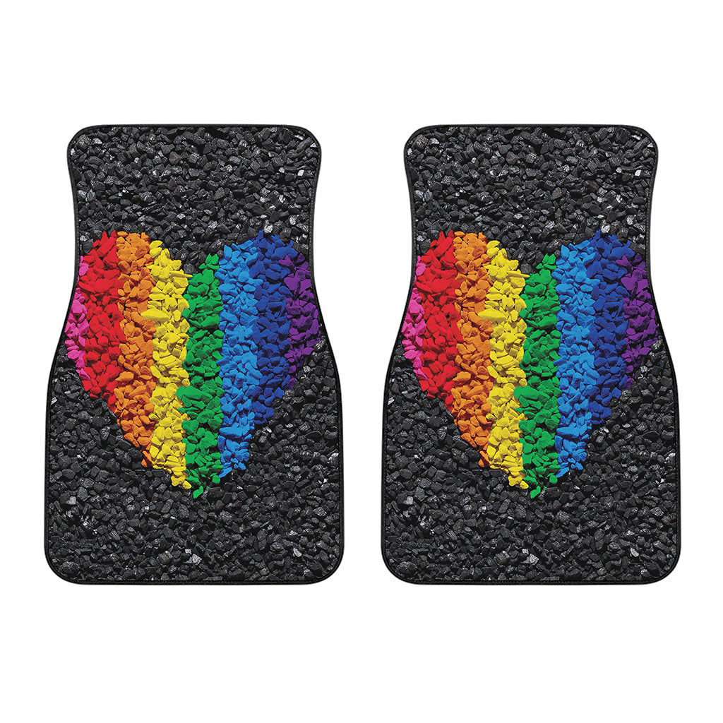 LGBT Pride Rainbow Heart Stones Print Front Car Floor Mats