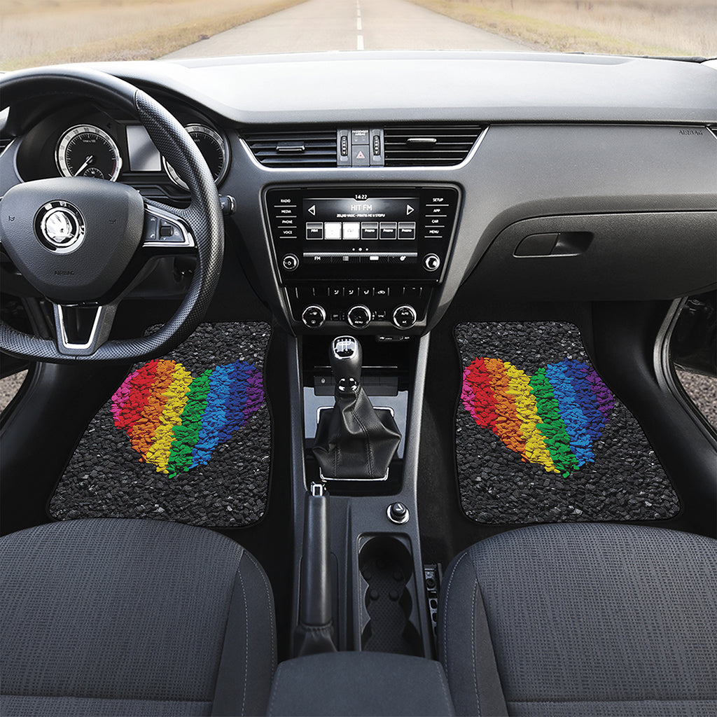 LGBT Pride Rainbow Heart Stones Print Front Car Floor Mats