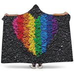 LGBT Pride Rainbow Heart Stones Print Hooded Blanket