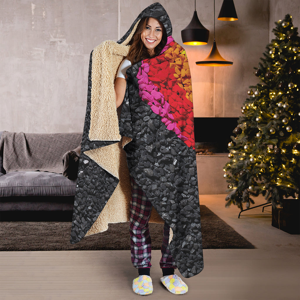 LGBT Pride Rainbow Heart Stones Print Hooded Blanket