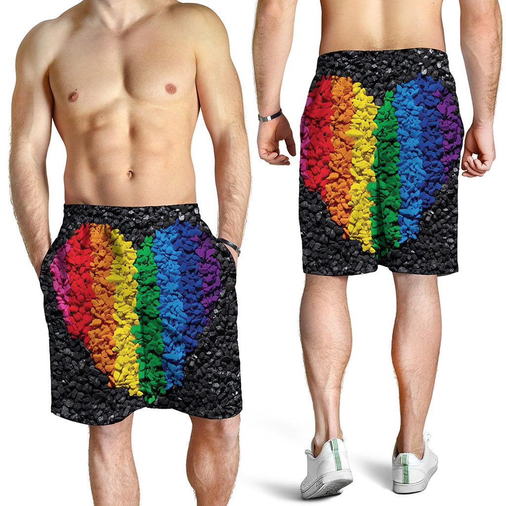 LGBT Pride Rainbow Heart Stones Print Men's Shorts