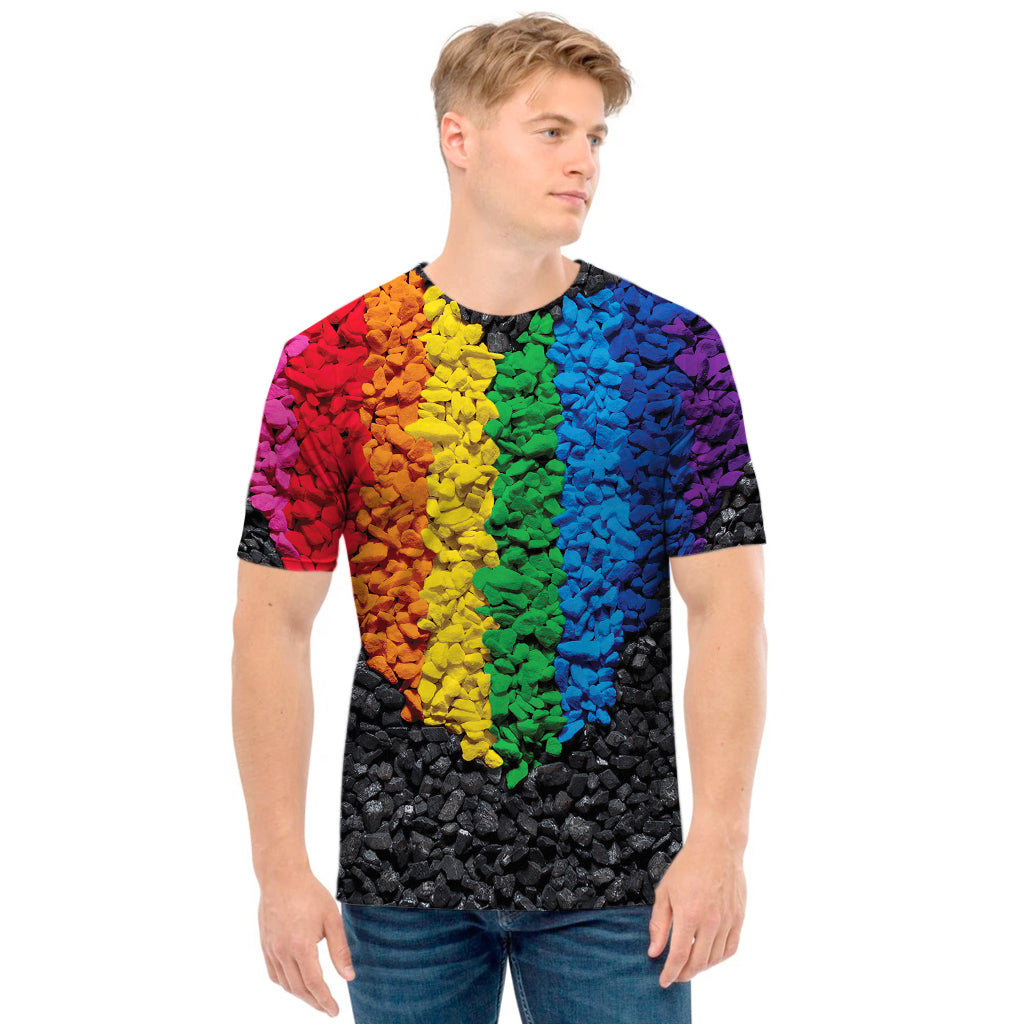 LGBT Pride Rainbow Heart Stones Print Men's T-Shirt