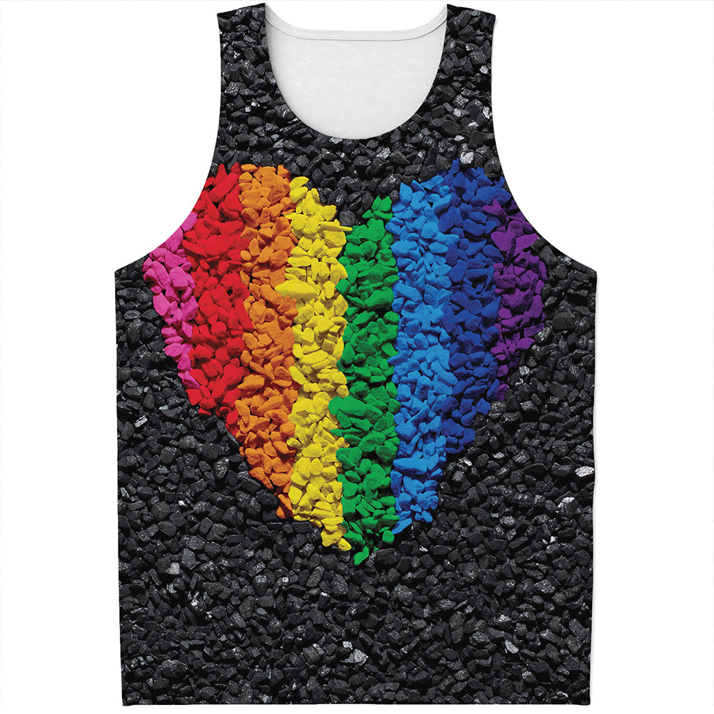 LGBT Pride Rainbow Heart Stones Print Men's Tank Top