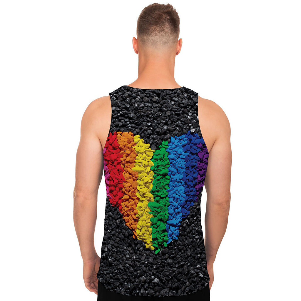 LGBT Pride Rainbow Heart Stones Print Men's Tank Top