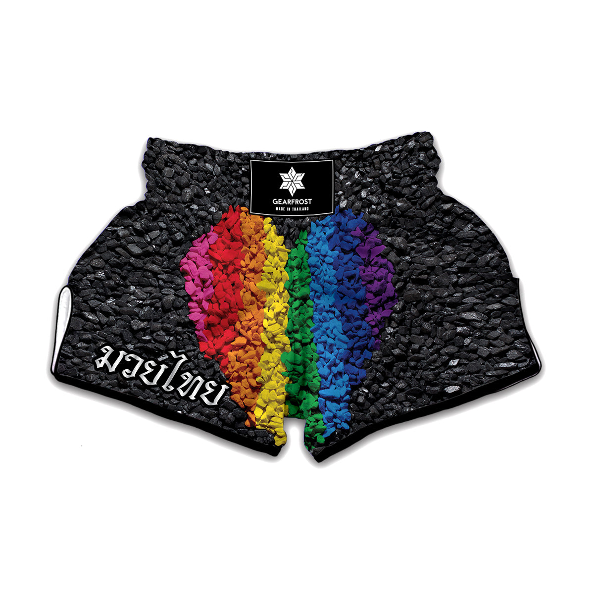 LGBT Pride Rainbow Heart Stones Print Muay Thai Boxing Shorts