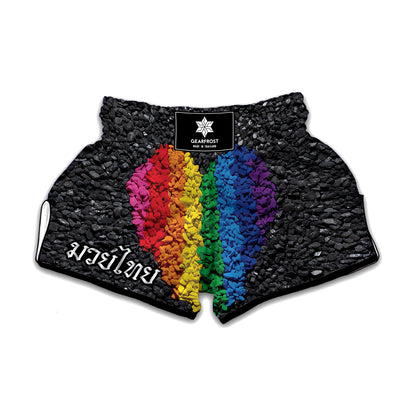 LGBT Pride Rainbow Heart Stones Print Muay Thai Boxing Shorts